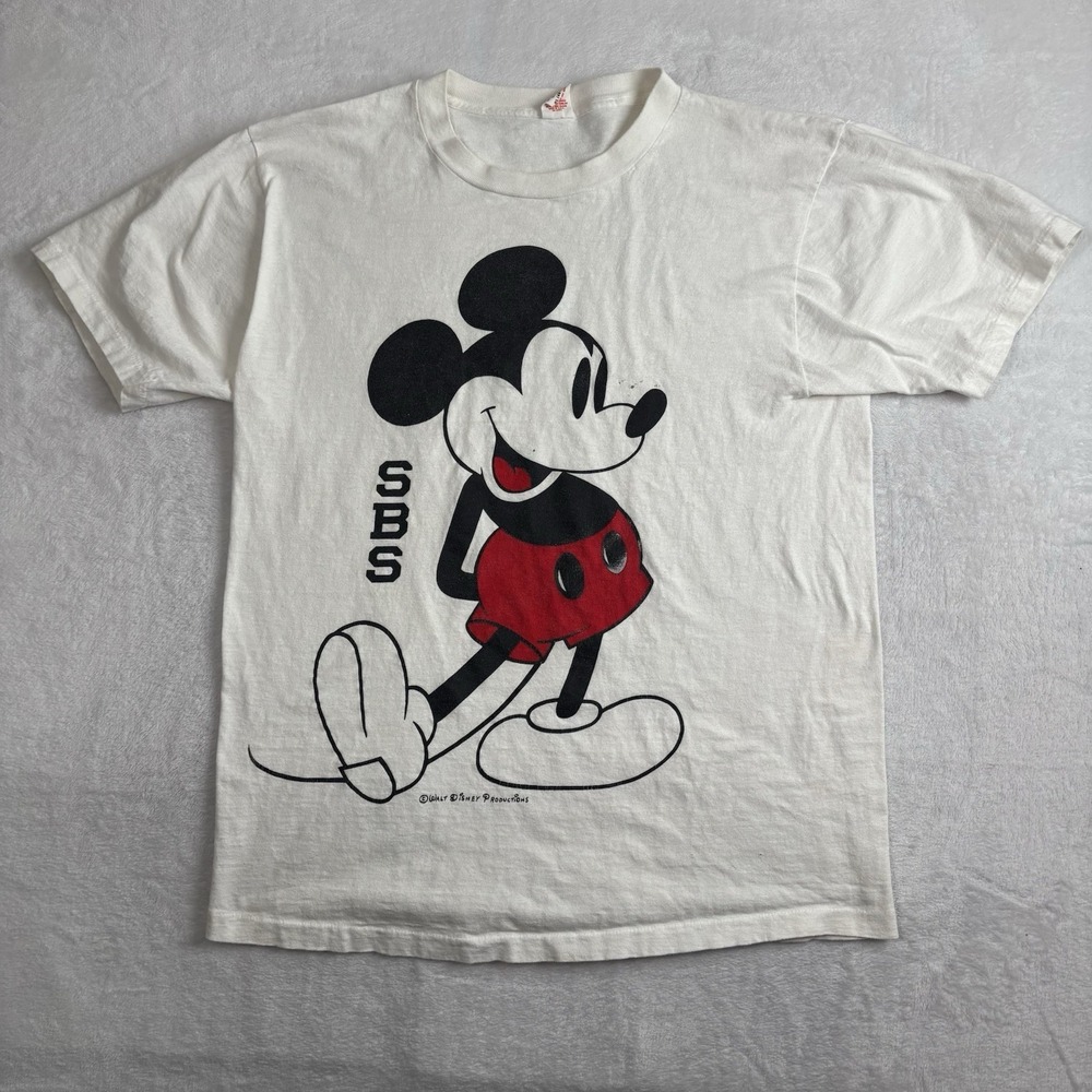 VTG Mickey Mouse Disney White Short Sleeve Graphic Shirt SBS Men's XL Single Sti